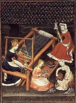 Medieval women with looms.